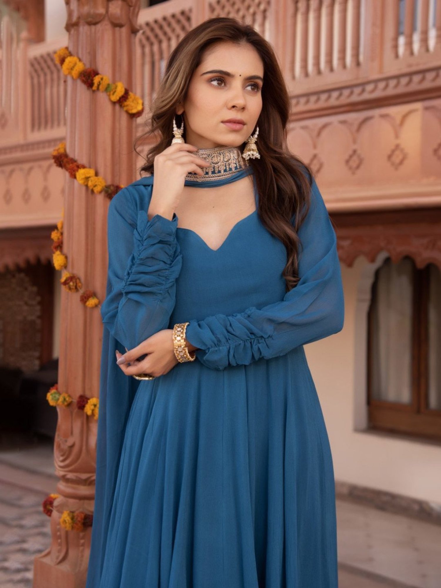 Calmna Serene Ocean Blue Gotapatti Georgette Anarkali Suit Set