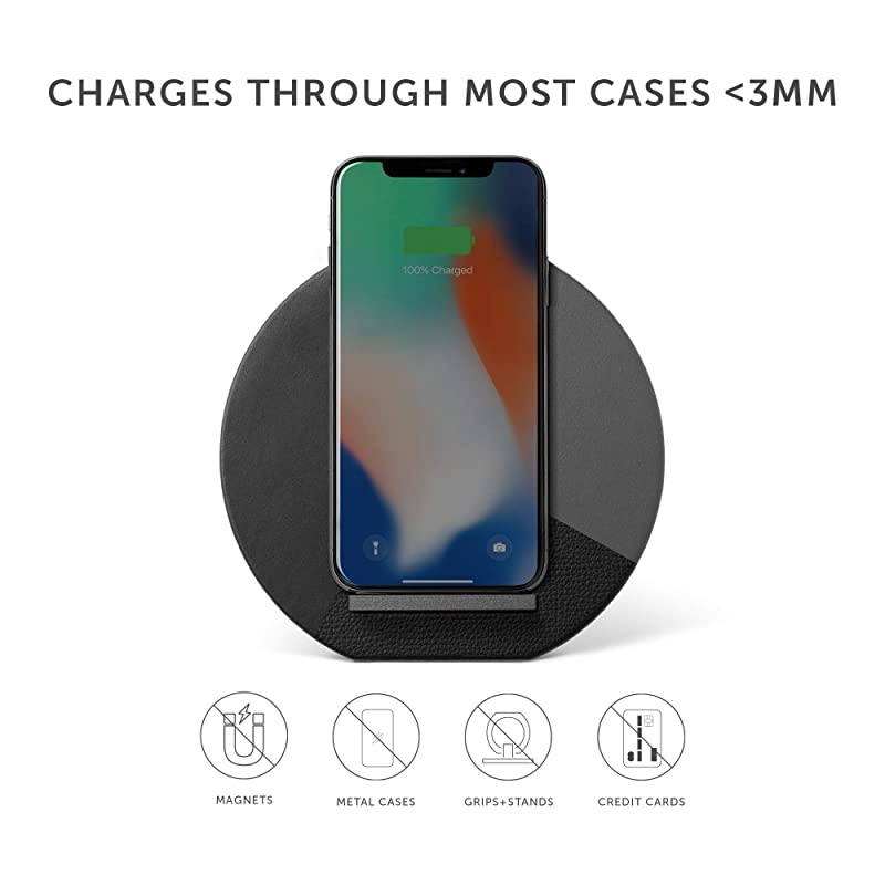 Dock Marquetry Wireless Charger&ndash;Genuine Italian Leather High Speed [Qi Certified] 10W Versatile Fast Wireless Charging Stand with iPhone 11/11Pro/11Pro Max(Slate)