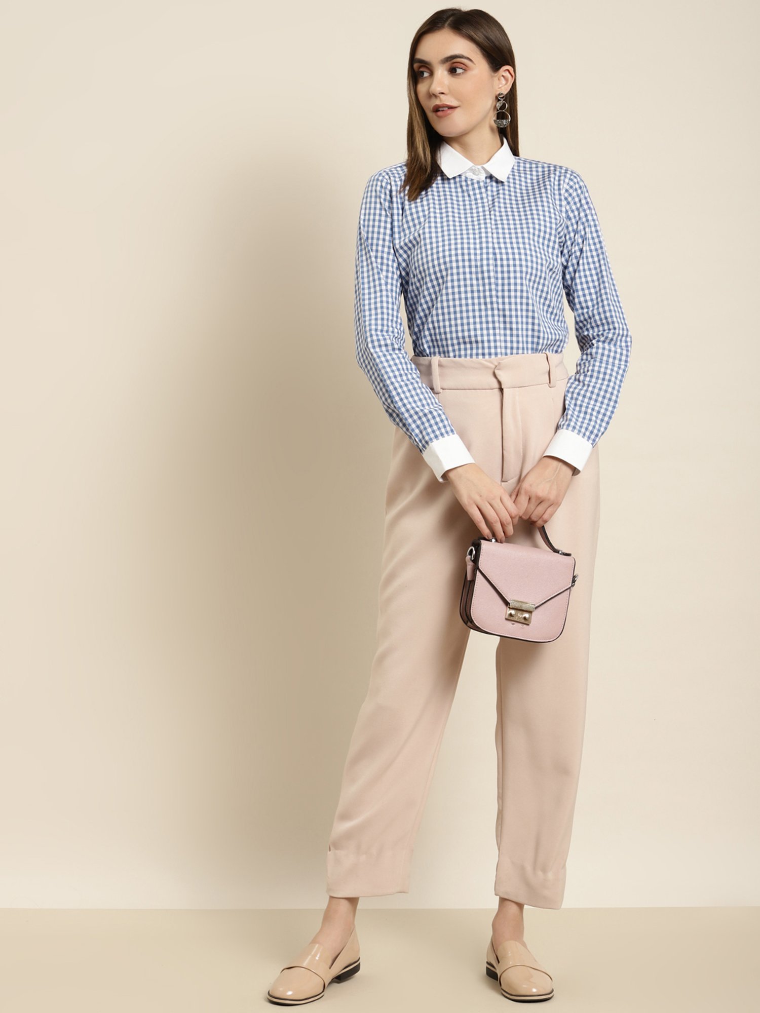 Hancock Blue & White Cotton Checks Shirt