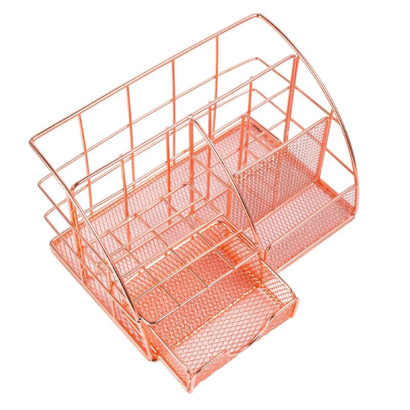 Zodaca Rose Gold Desk Organizer, with Drawer Pen Holder, Metal Mesh Office Accessories for Women