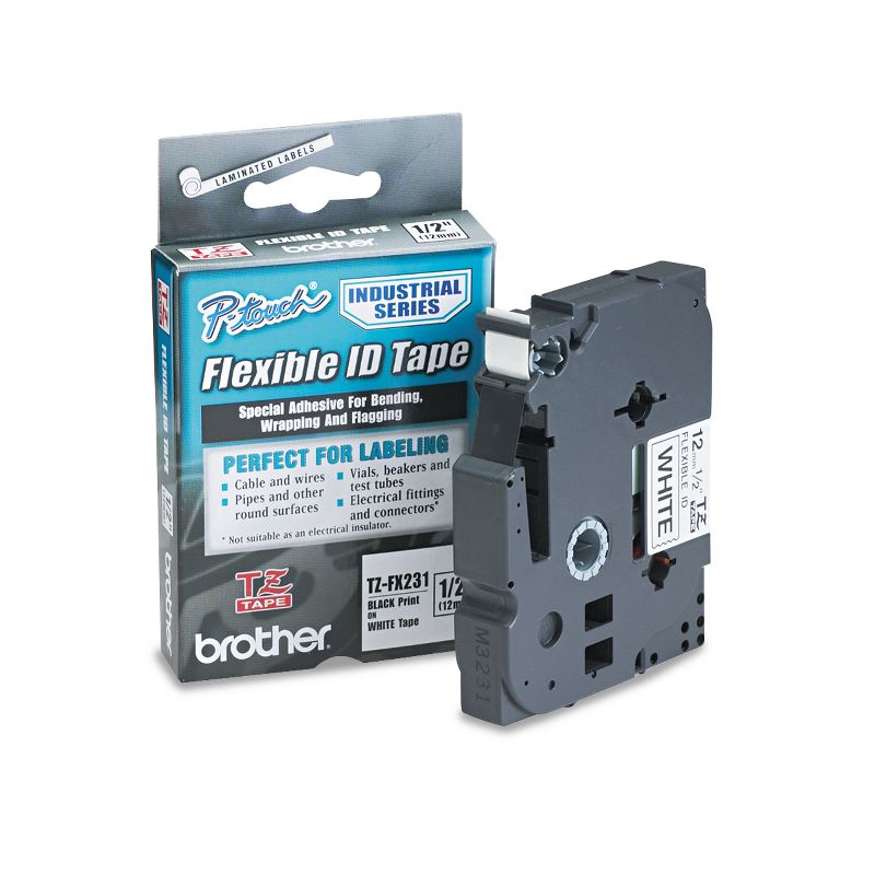 Brother P-Touch TZe Flexible Tape Cartridge for P-Touch Labelers 1/2in x 26.2ft Black on White