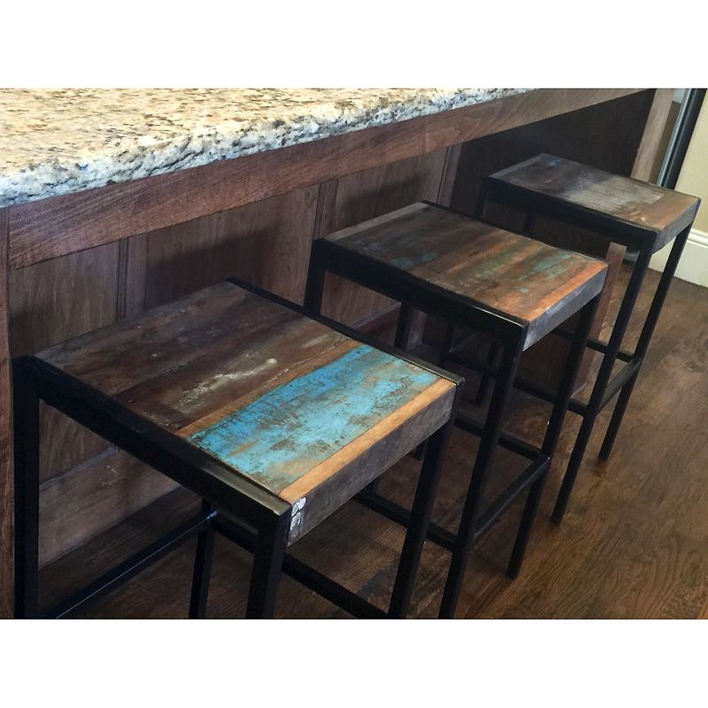 Industrial Reclaimed Wood and Iron Stool - (31H x 14W x 14D) - Natural - Timbergirl