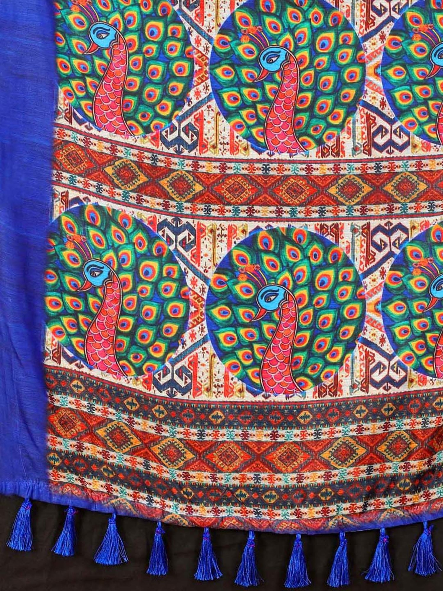 Silk Land Blue Printed Saree With Unstitched Blouse