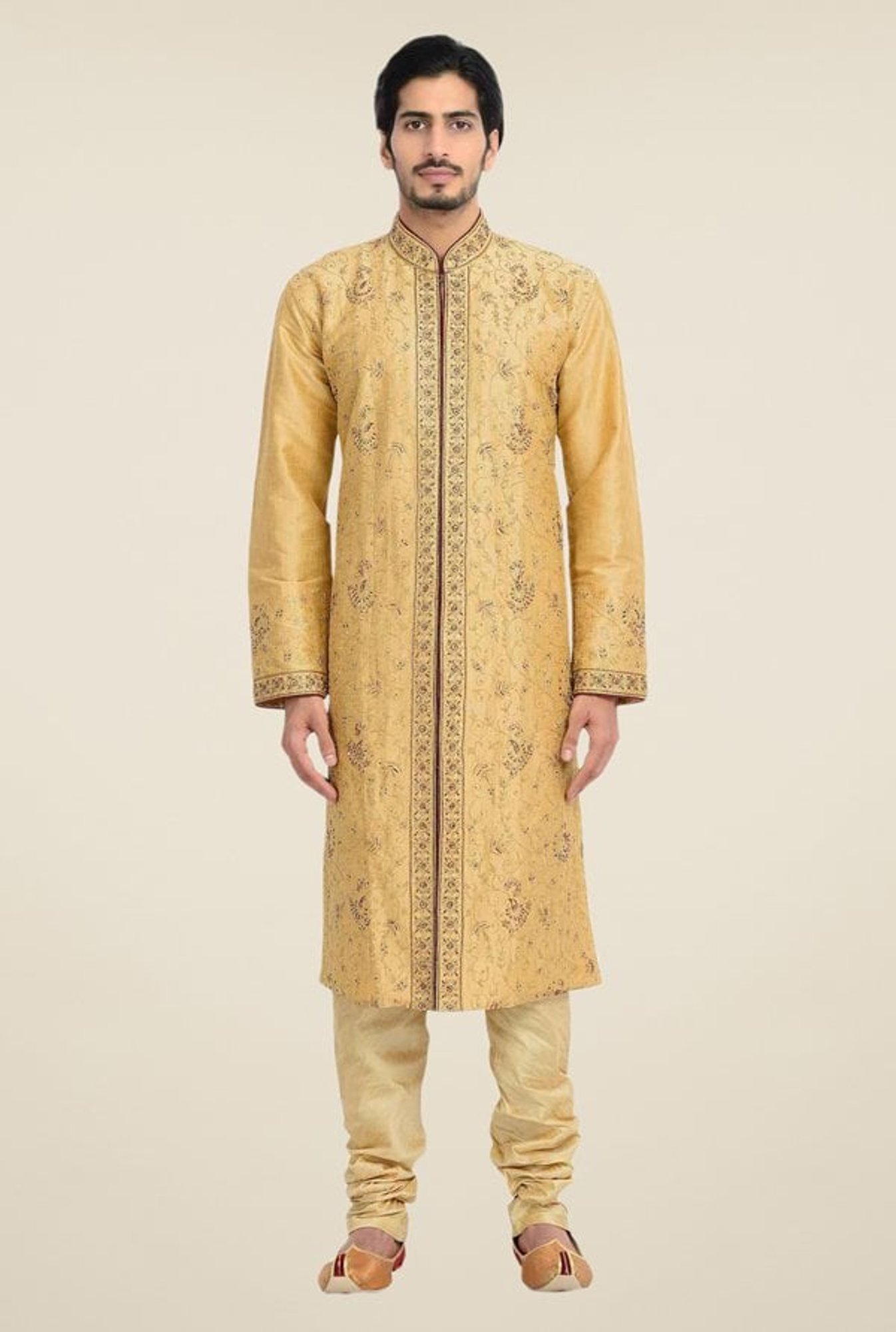 Manyavar Brown Self Design Kurta & Churidar Set