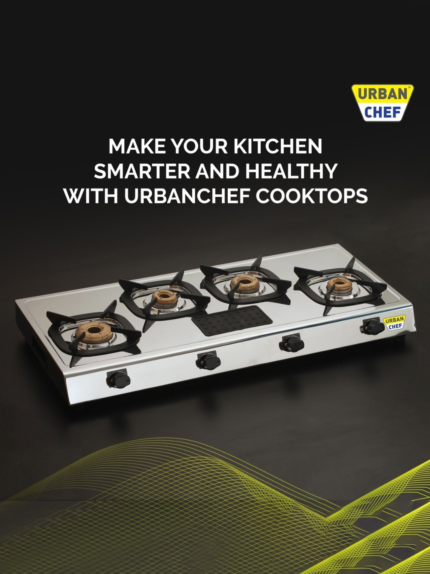 Urban Chef Gas Stove with 4 burners ( Silver/Black )