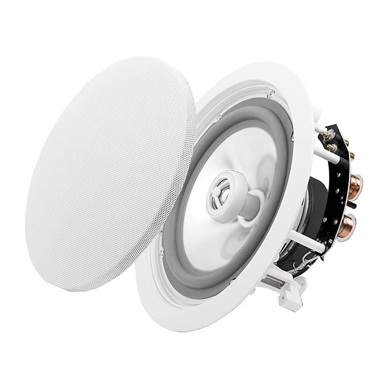 ICE840WRS 8quot Weather Resistant IndoorOutdoor inCeiling Speaker 150W wPivoting Titanium Dome Tweeter White Pair