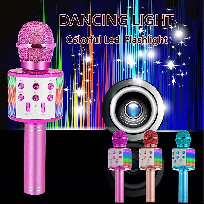 Karaoke Microphone Bluetooth for Adults and KidsPortable Microphone with Led LightsMost Popular Toys Birthday Gifts for for 4 5 6 7 8 9 10 Year Old Girls Boys