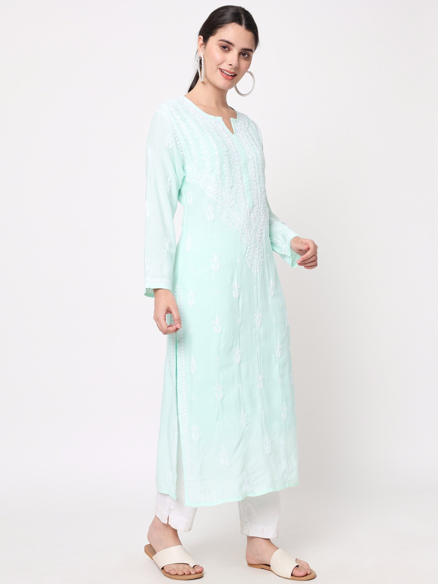 PARAMOUNT CHIKAN Sea Green Chikankari Straight Kurta