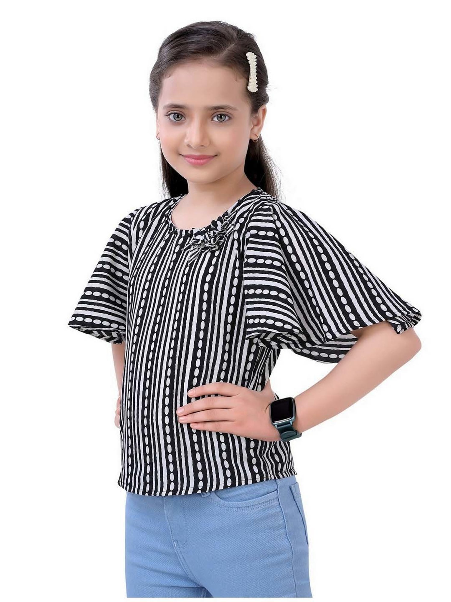poplins Kids Black & White Cotton Printed Top