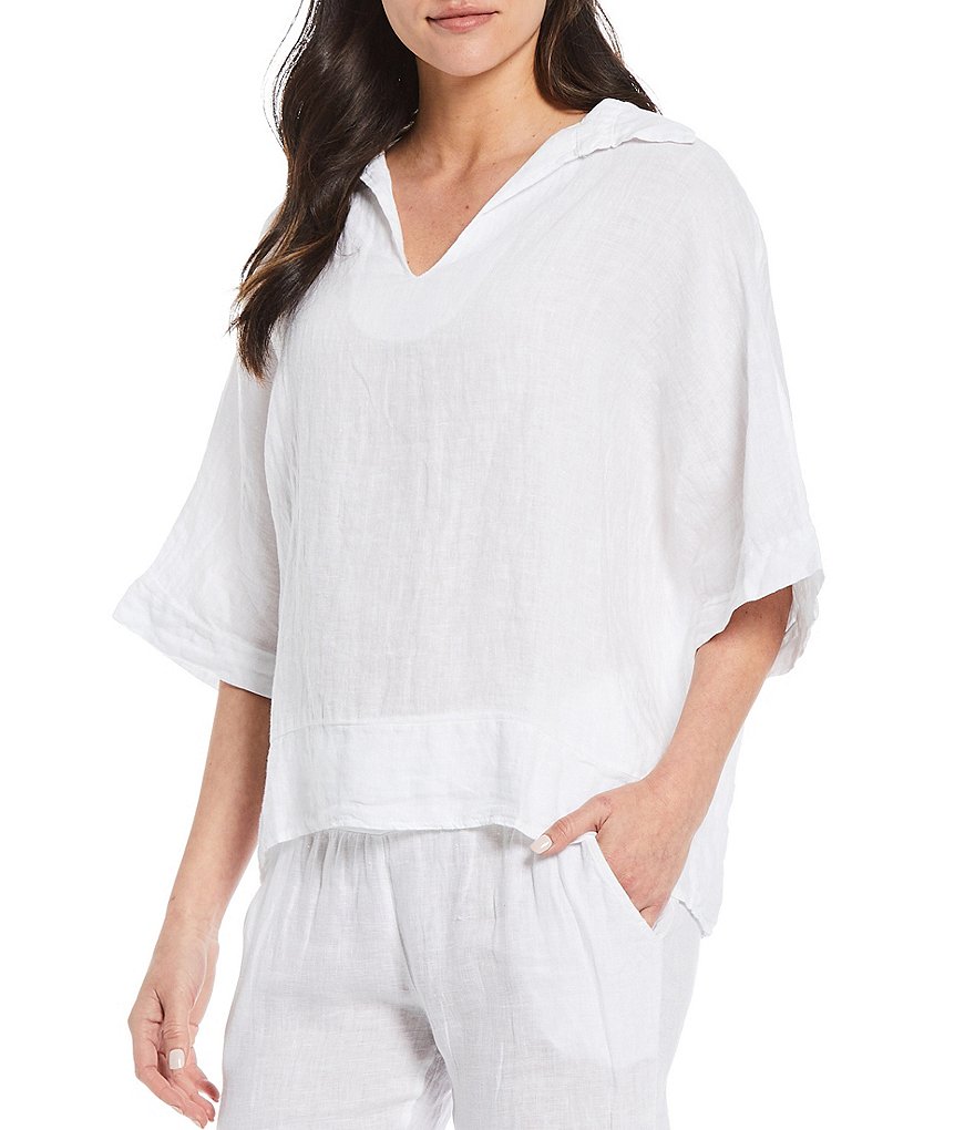 M Made in Italy Shirt Collar Linen Top