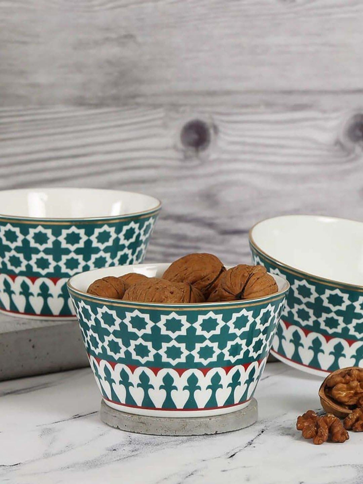 India Circus Teal Blue Ceramic 13.2 cm Snack Bowl (0.47 L) - Set of 3