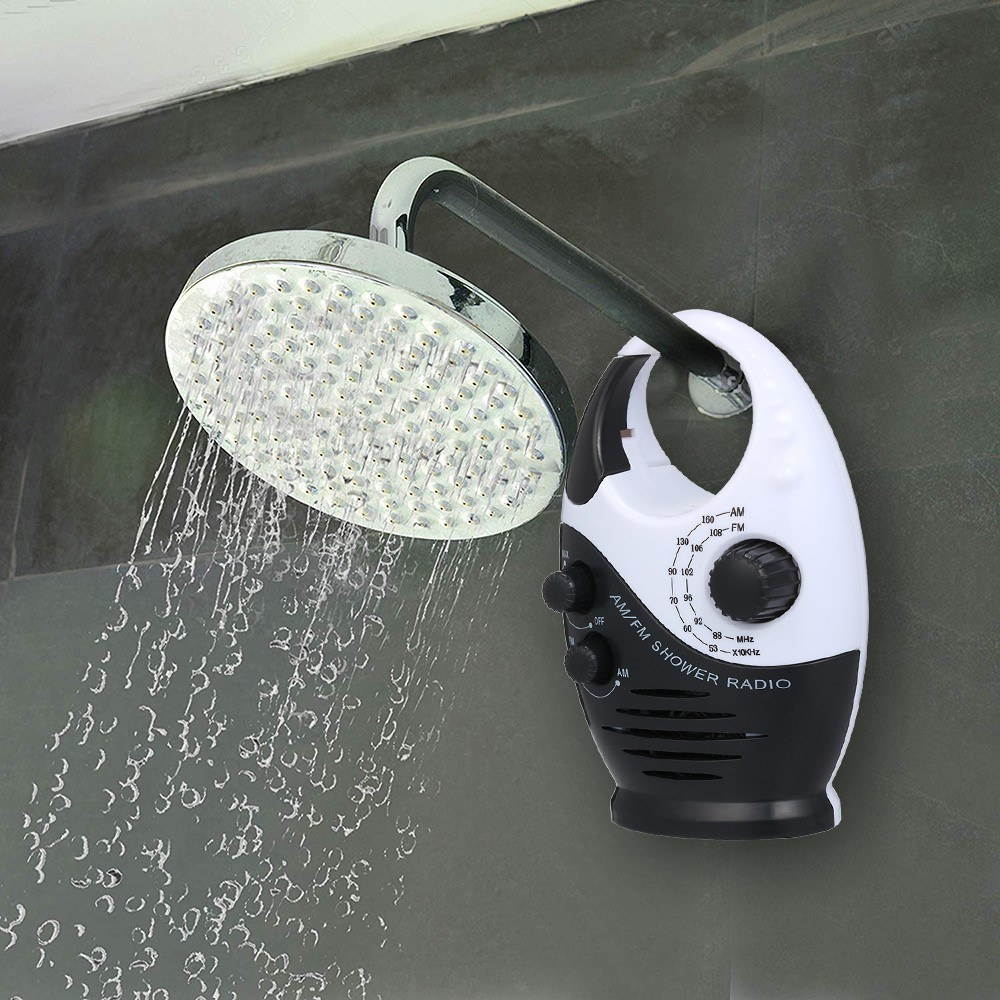 AM / FM Mini Shower Radio Bathroom Waterproof Radio Hanging Music Radio Built-in Speaker (Not Including