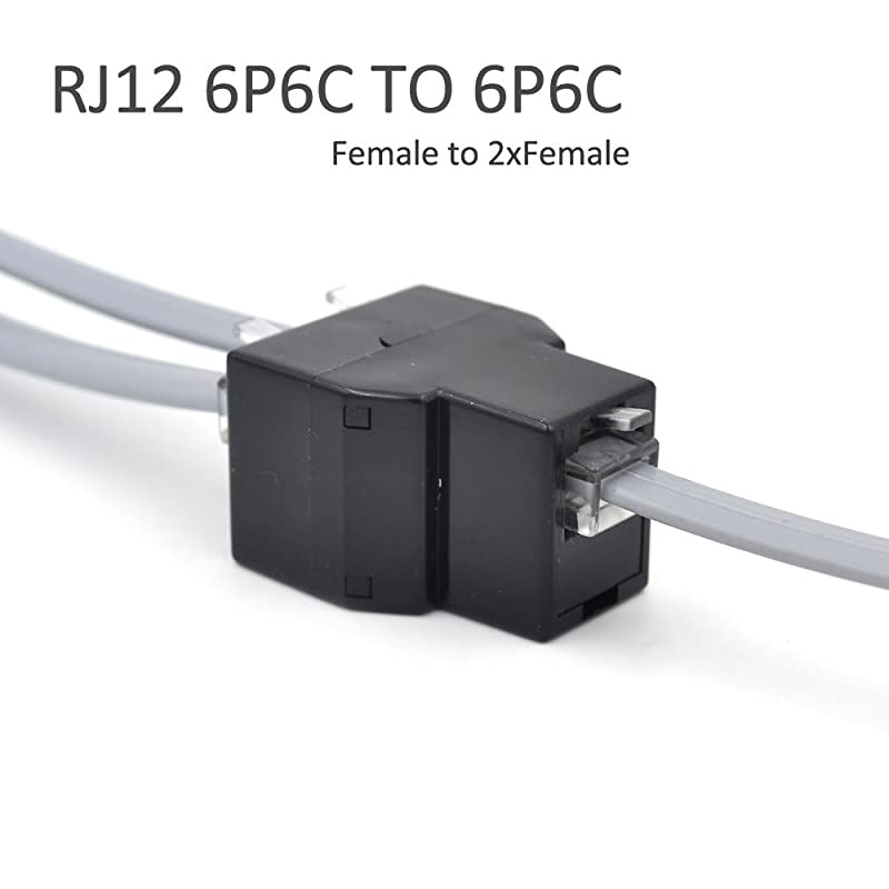 RJ12 6P6C 3Female Telephone Splitter Adapter Cable Black