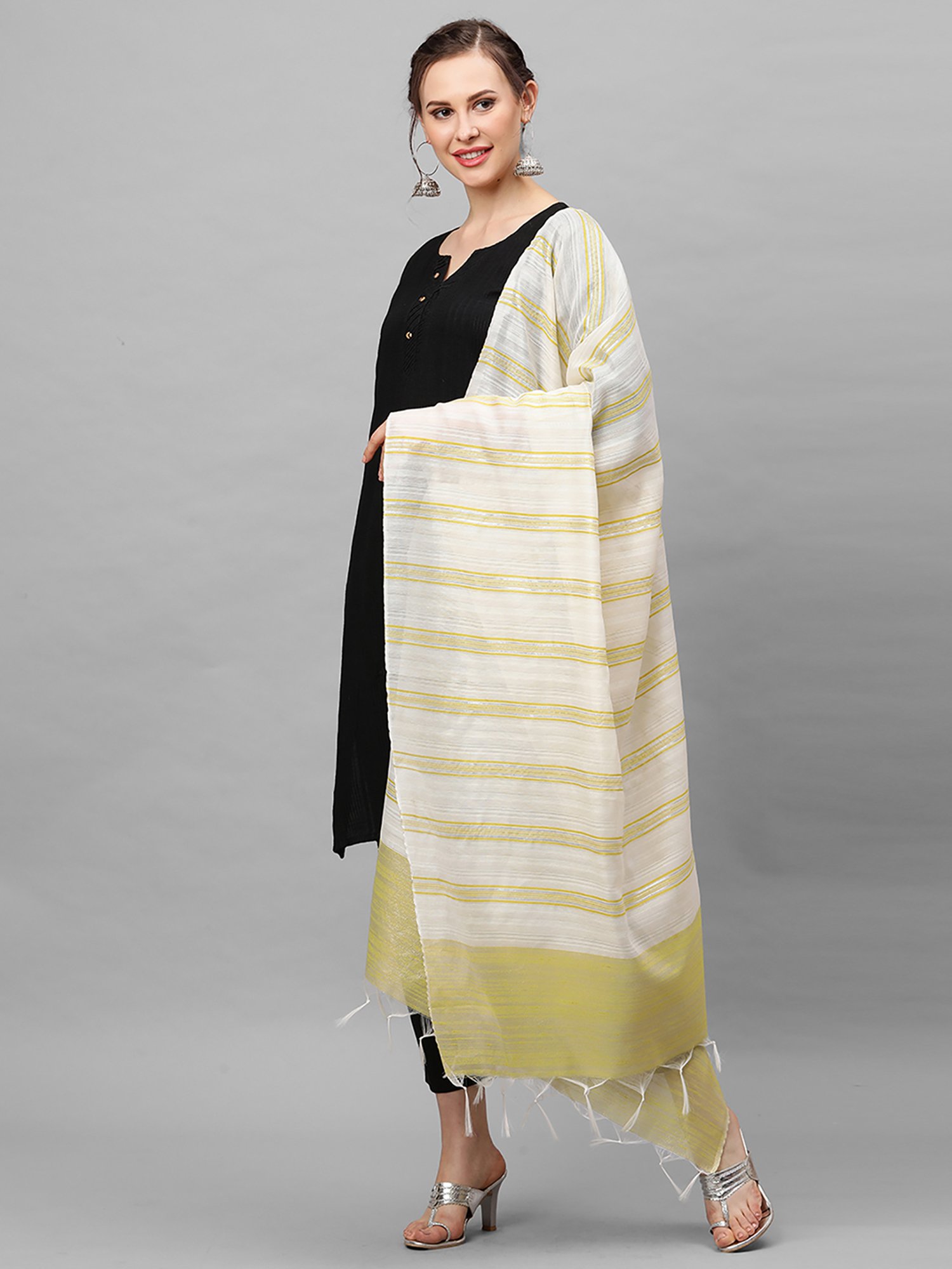 Indo Era Olive & White Dupatta