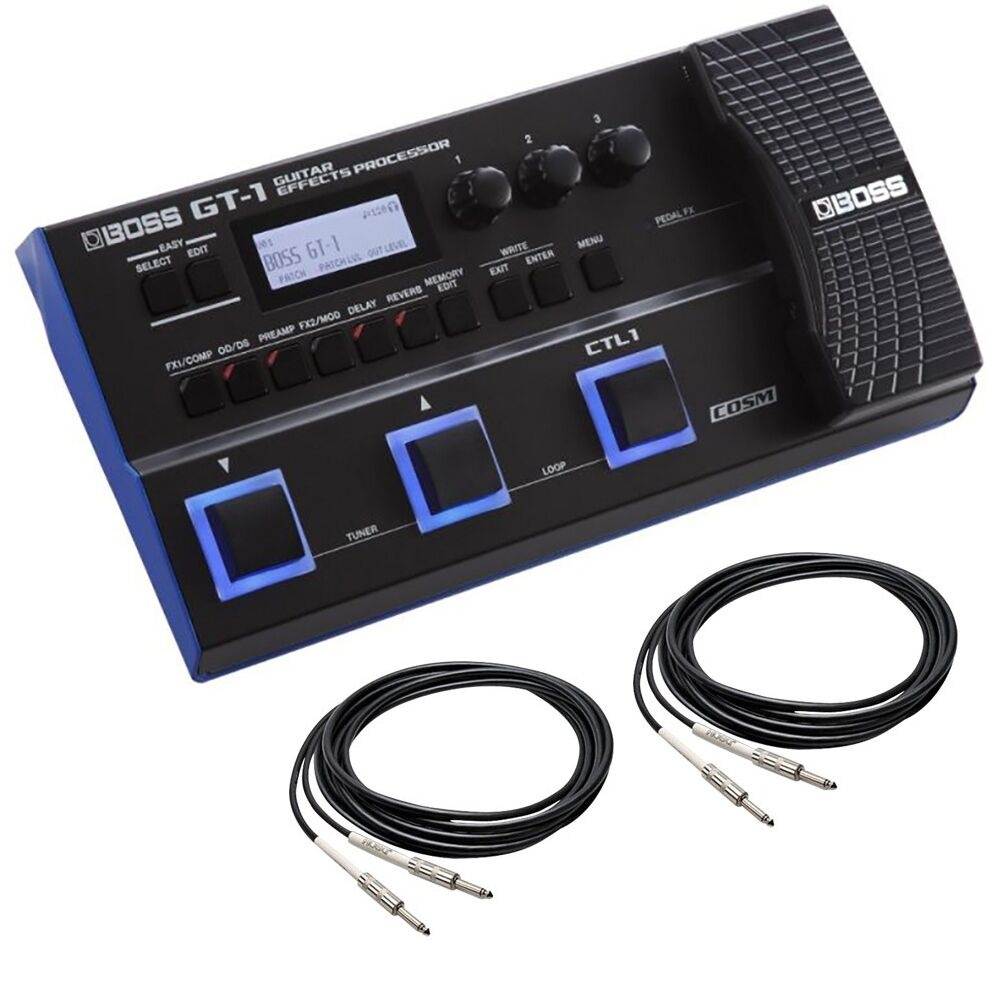BOSS GT-1 COSM Guitar Reverb Wah Delay USB Effects Processor Pedal + Cables