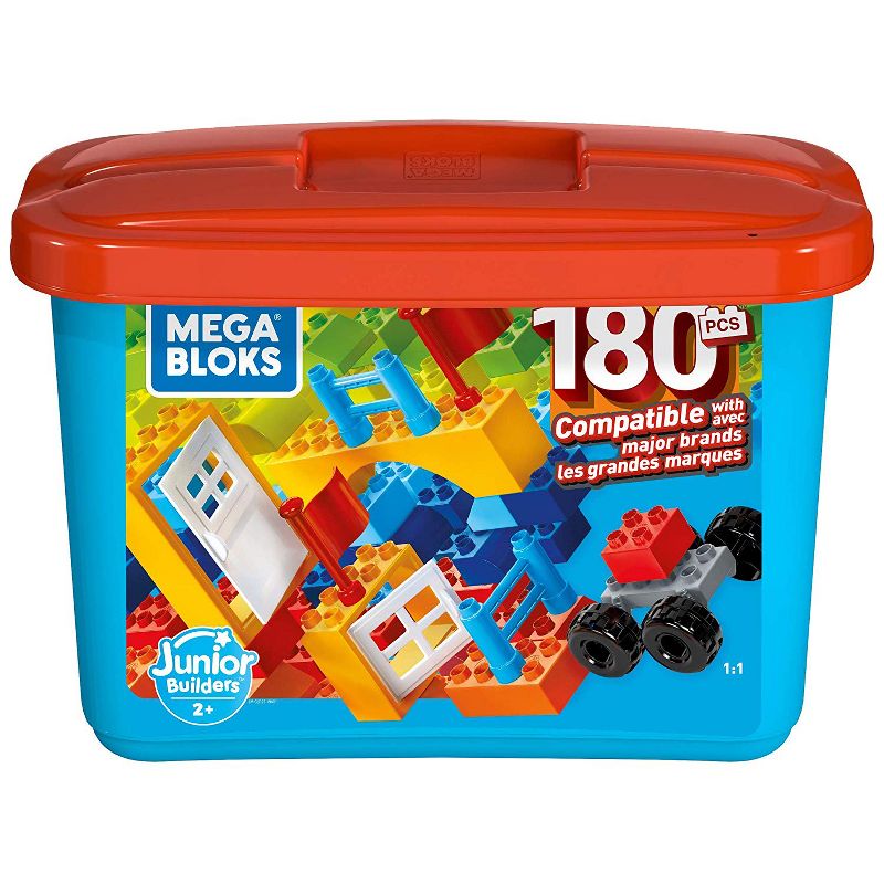 Mega Bloks GJD22 Junior Builders Mini Bulk Tub 180 Piece Large Block Building Set for Toddlers Ages 2 and Up