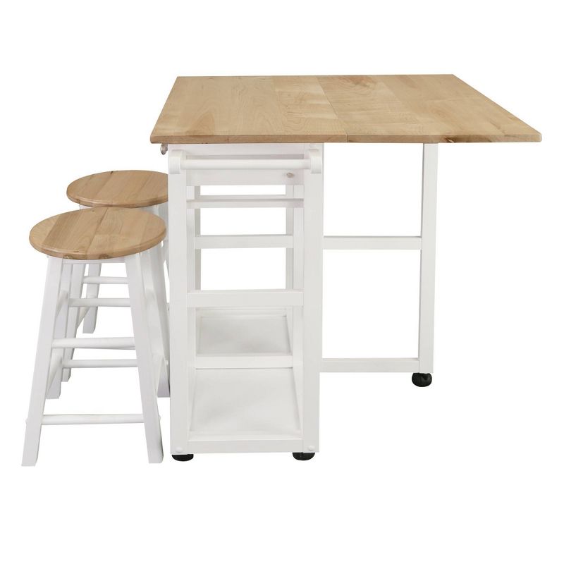 Square American Maple Drop Leaf Table Top Breakfast Cart Natural/White - Flora Home
