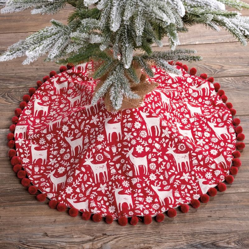 Christmas 24.0" Scandinavian Reindeer Skirt Tree Red White Folkart  -  Tree Skirts