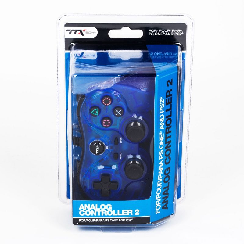 TTX Tech Analog Wired Controller Compatible with PlayStation 2/PlayStation 1, Clear Blue