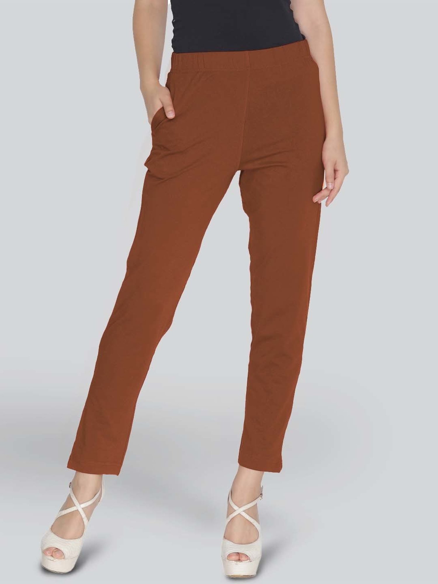 Lyra Brown Cotton Ankle Length Leggings