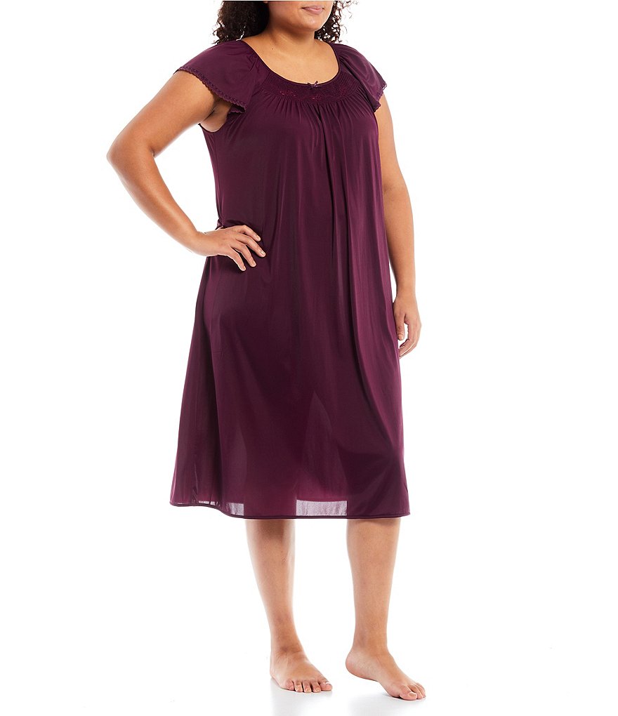 Miss Elaine Plus Embroidered Flutter Sleeve Round Neck Nightgown