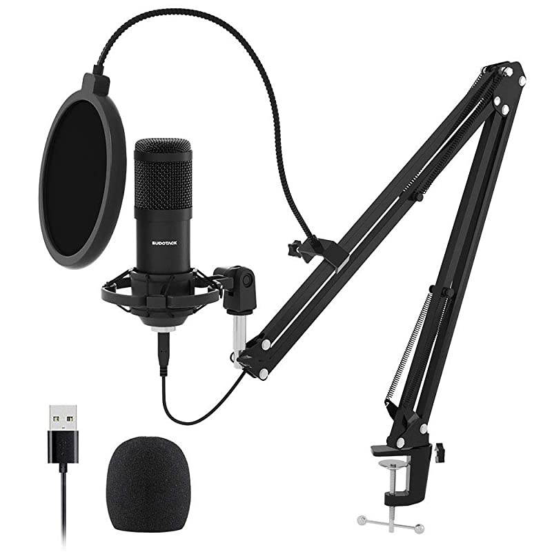 USB Streaming Podcast PC Microphone  professional 192KHZ24Bit Studio Cardioid Condenser Mic Kit with sound card Boom Arm Shock Mount Pop Filter for Skype YouTuber Karaoke Gaming Recording