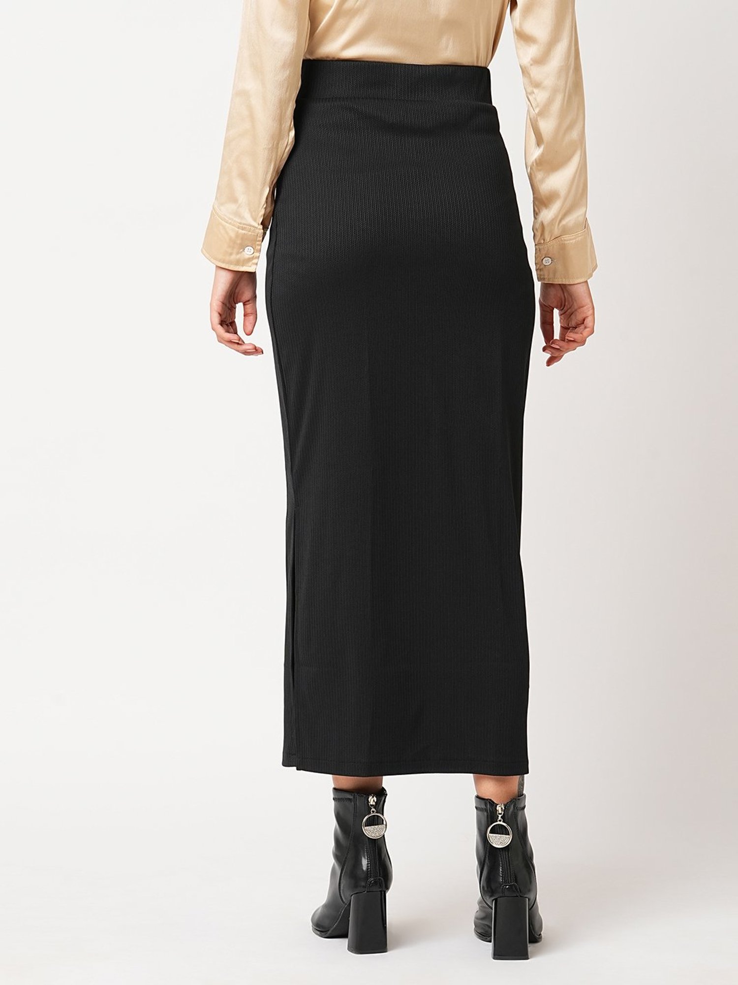 Globus Black Self Design Maxi Skirt