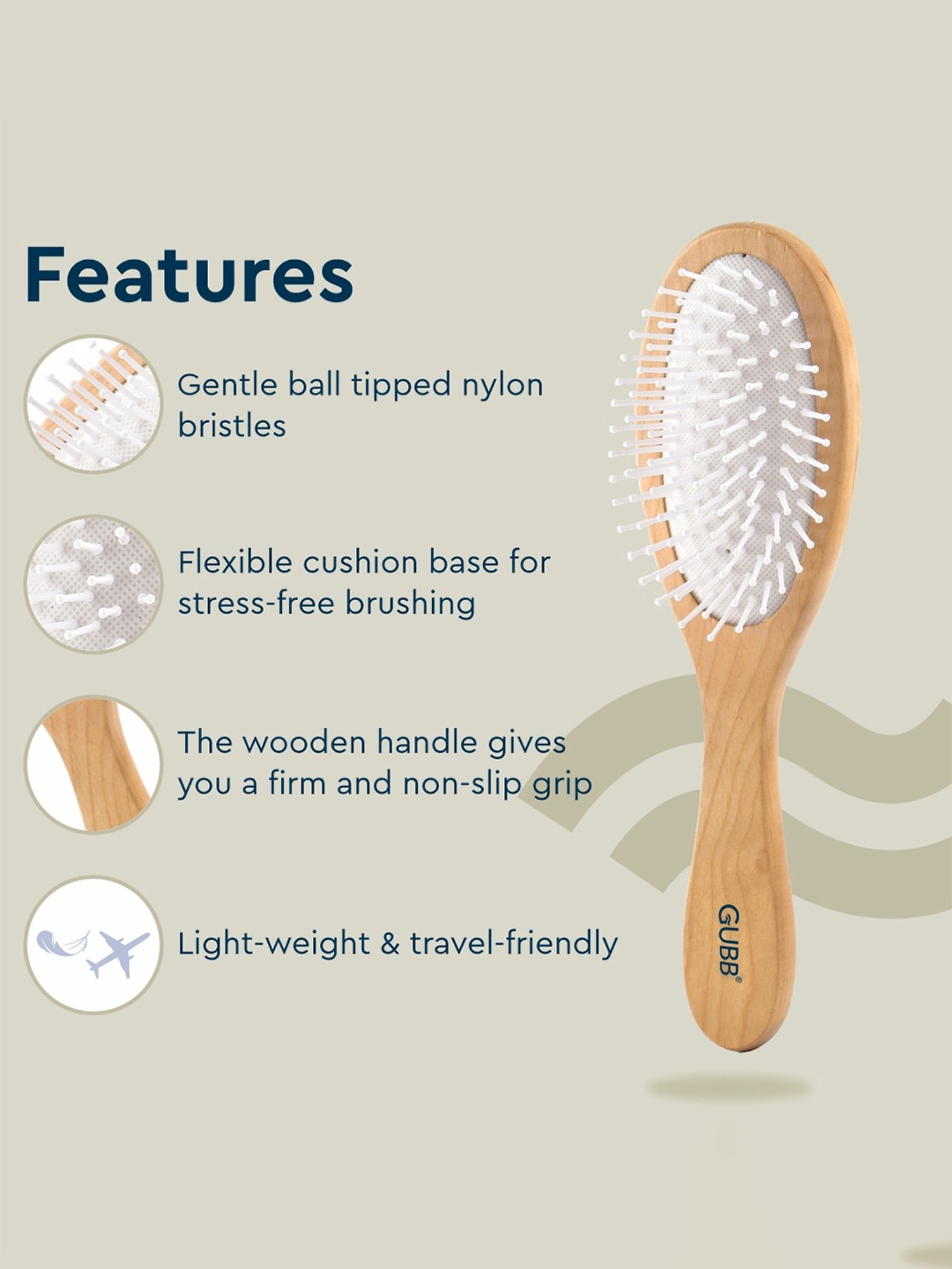 GUBB Wooden Hues Oval Brush for Hair Styling