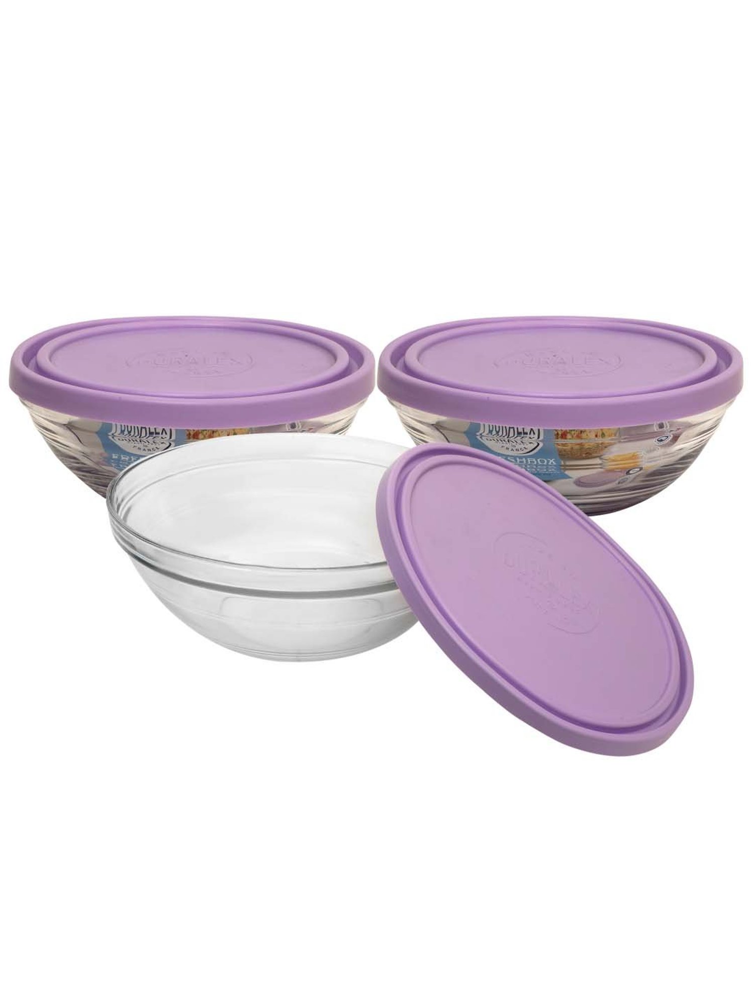 Duralex 'Freshbox' Transparent & Purple Glass 14 cm Container With Lid (0.5 L) - Set of 3