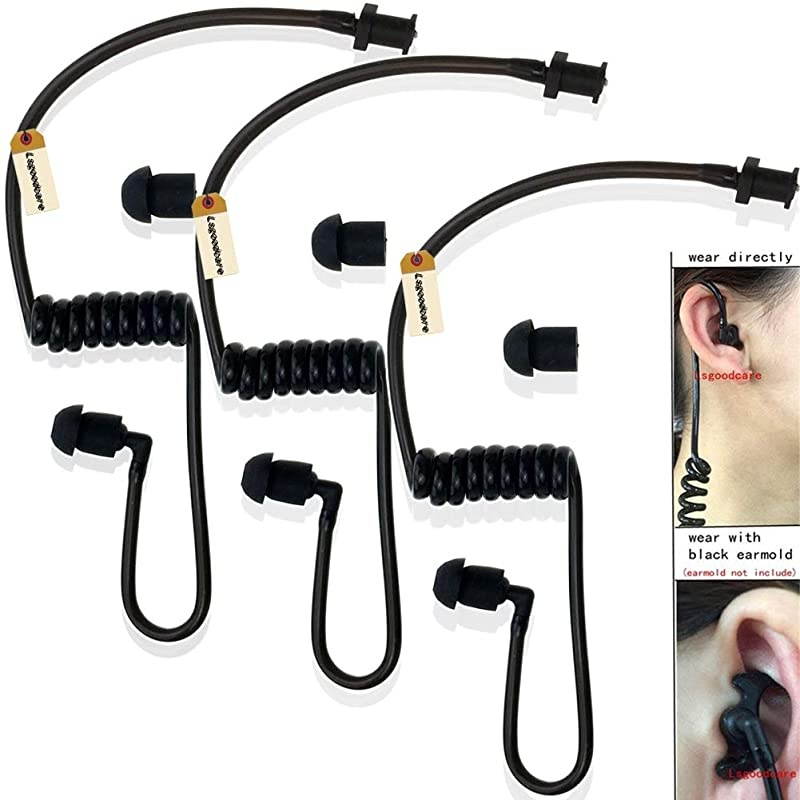 Replacement Coil Tube Black Twist On Replacement Acoustic Audio Tube with Earbuds Eartips for Two Way Radio Earpiece Headset Earphone Kit Pack of 3 by