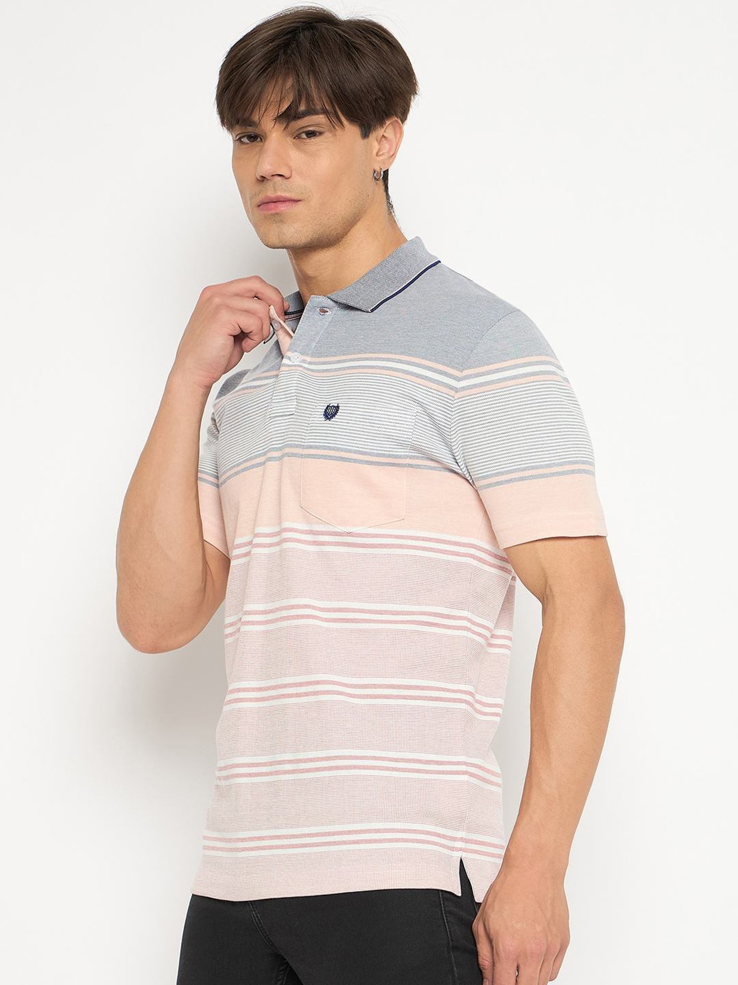 Duke Powder Pink Regular Fit Striped Polo T-Shirt