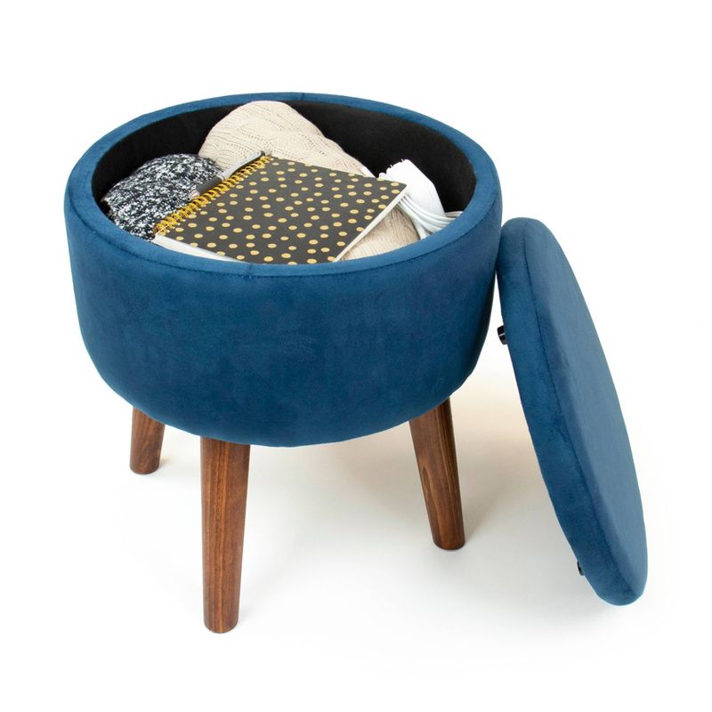 Sloan Round Velour Storage Ottoman Blue - Humble Crew