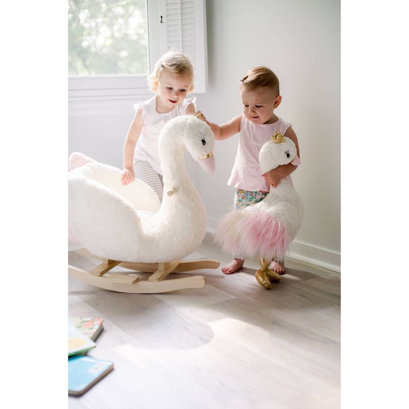 Soft Landing Darling Duos Swan Children's Rocker and Stuffed Animal bundle