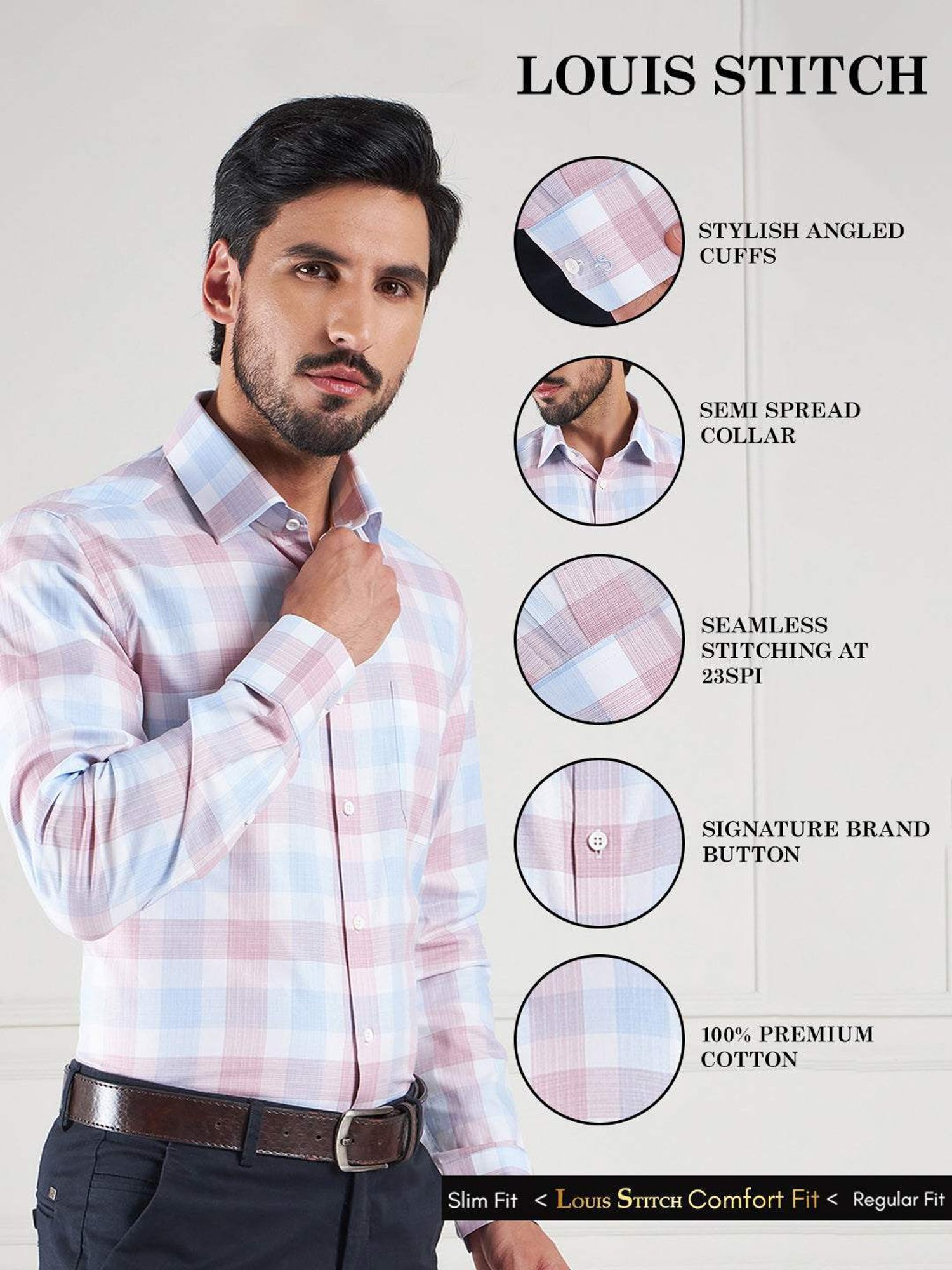 Louis Stitch Pink Cotton Regular Fit Checks Shirt