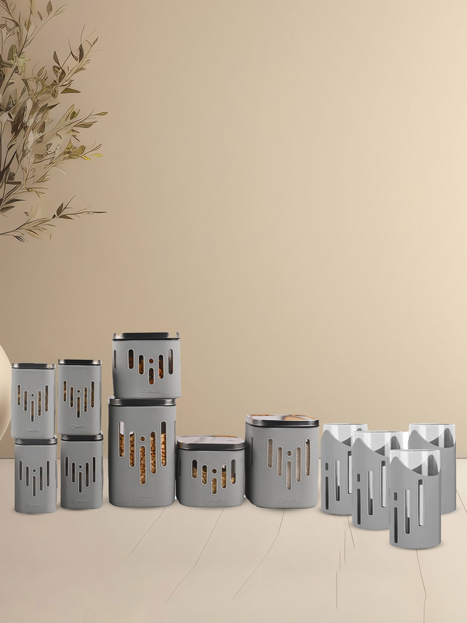 Glasafe Shift-N-Set Slate Grey Borosilicate Drinking Glasses & Containers