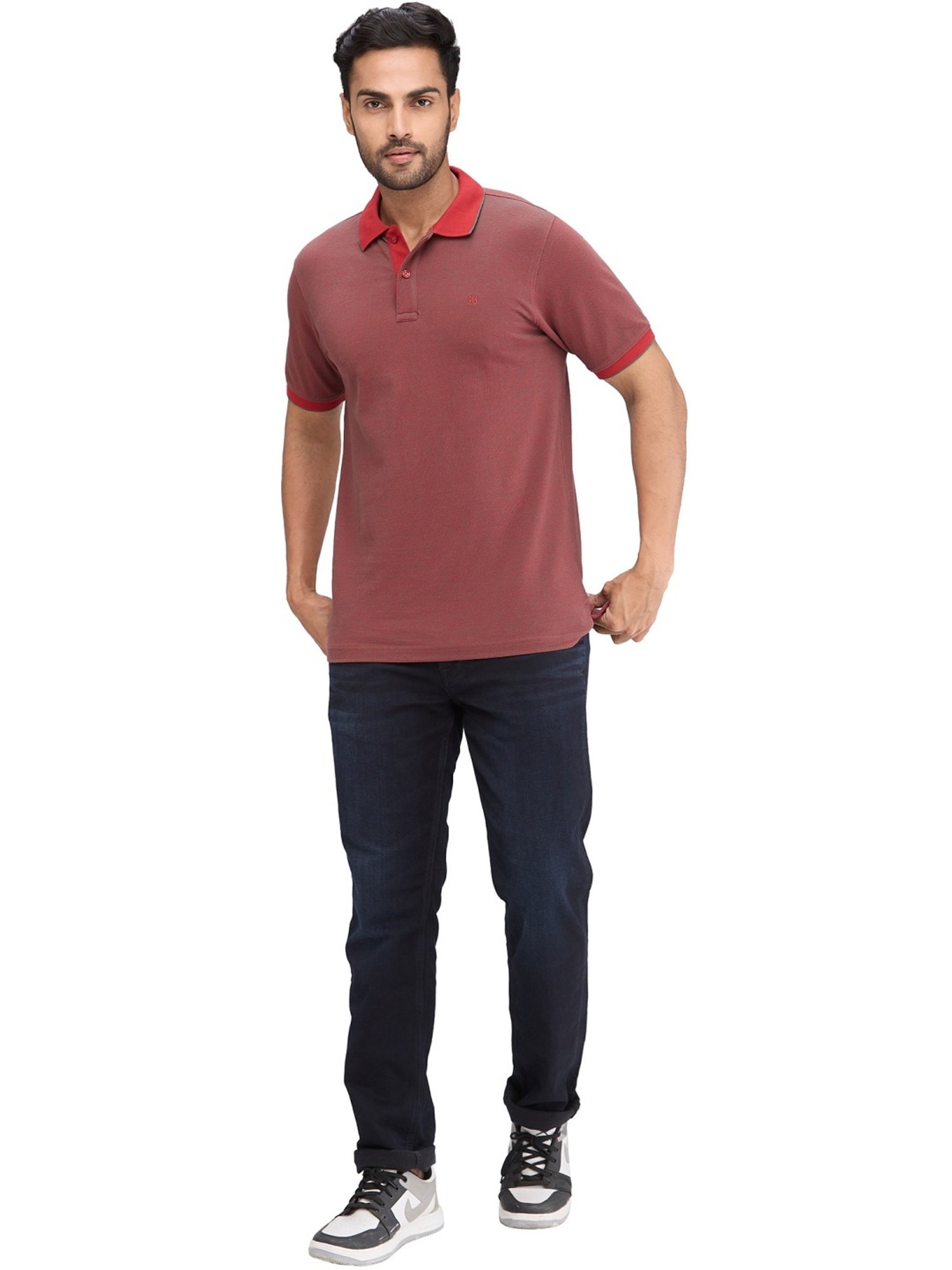 Raymond Maroon Slim Fit Self Pattern Polo T-Shirt