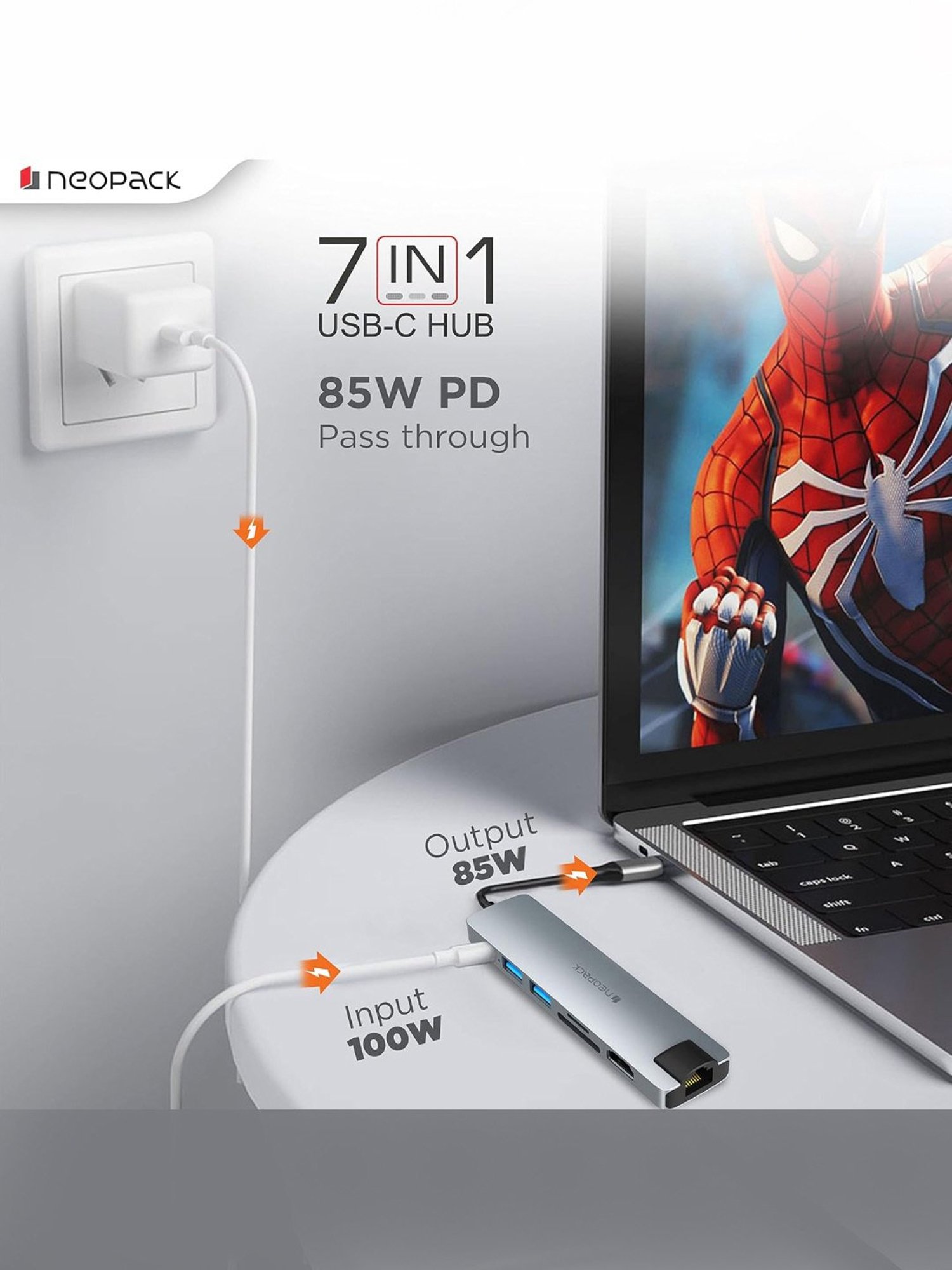 Neopack 7 in 1 USB C Hub Multiport Adapter with SD-TF Card Slots, USB 3.0 5Gbps Data Ports (Silver)