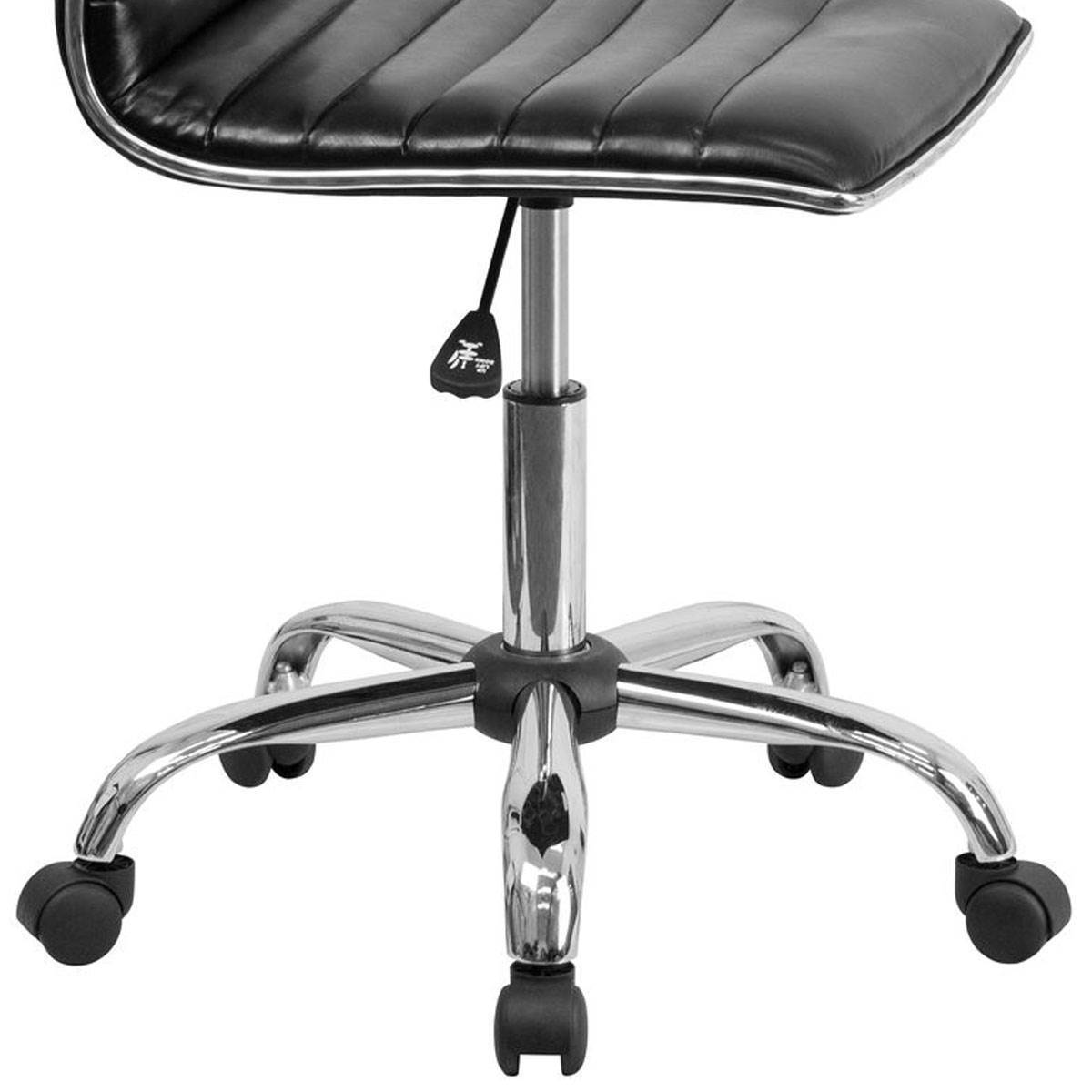 Low Back Designer Armless Black Ribbed Swivel Task Office Chair
