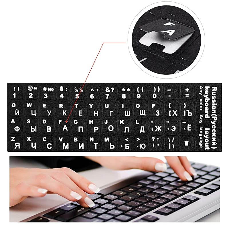 2 pcs]  Universal English Keyboard Stickers, Computer Keyboard Stickers Black Background with White Large Lettering for Computer Laptop Notebook Desktop