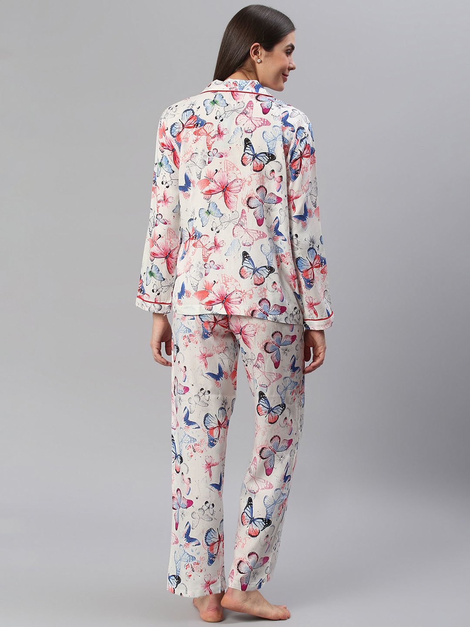 Cation Off White Printed Shirt With Pyjamas