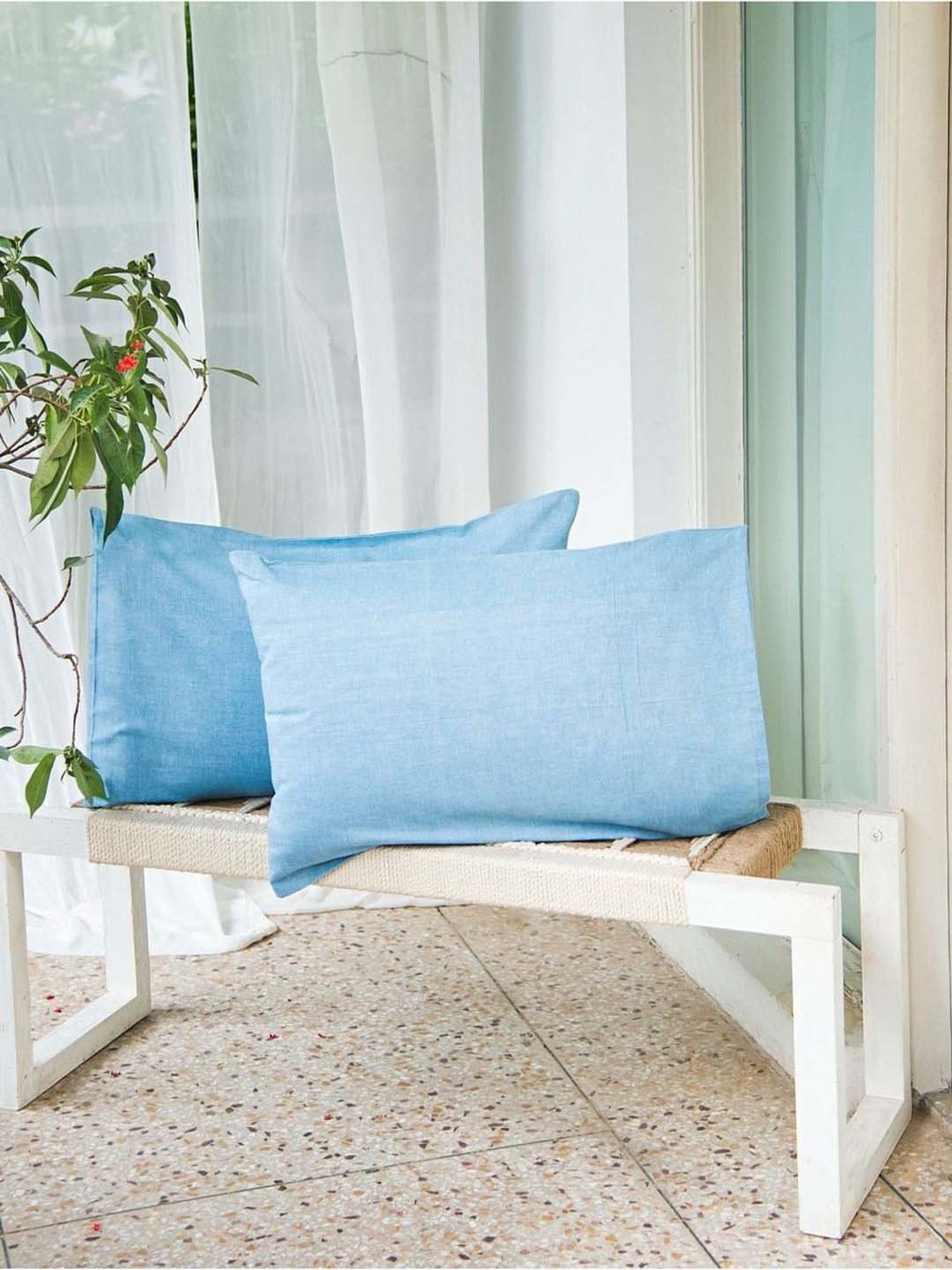 Fabindia Chambray Blue Cotton 92 TC Pillow Cover - Set of 2