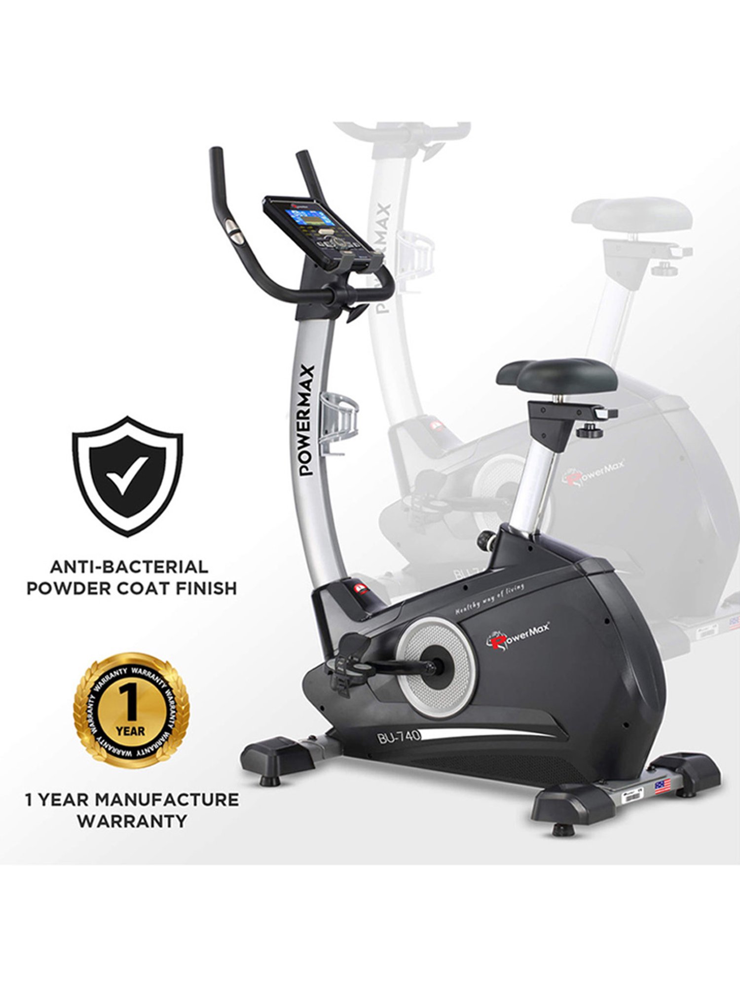 PowerMax Fitness BU-740 Upright Bike (Black)
