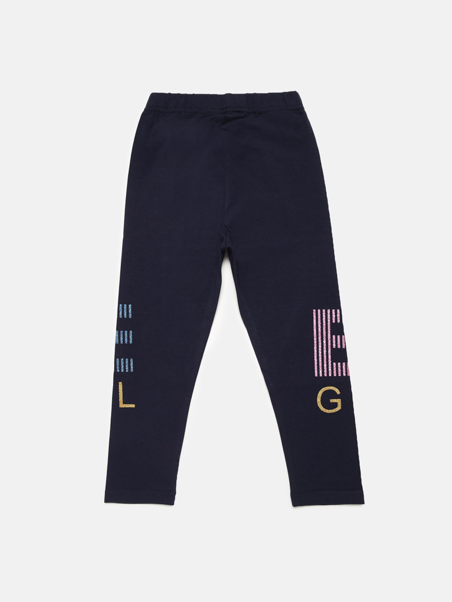 Elle Girls Blue Cotton Printed Leggings