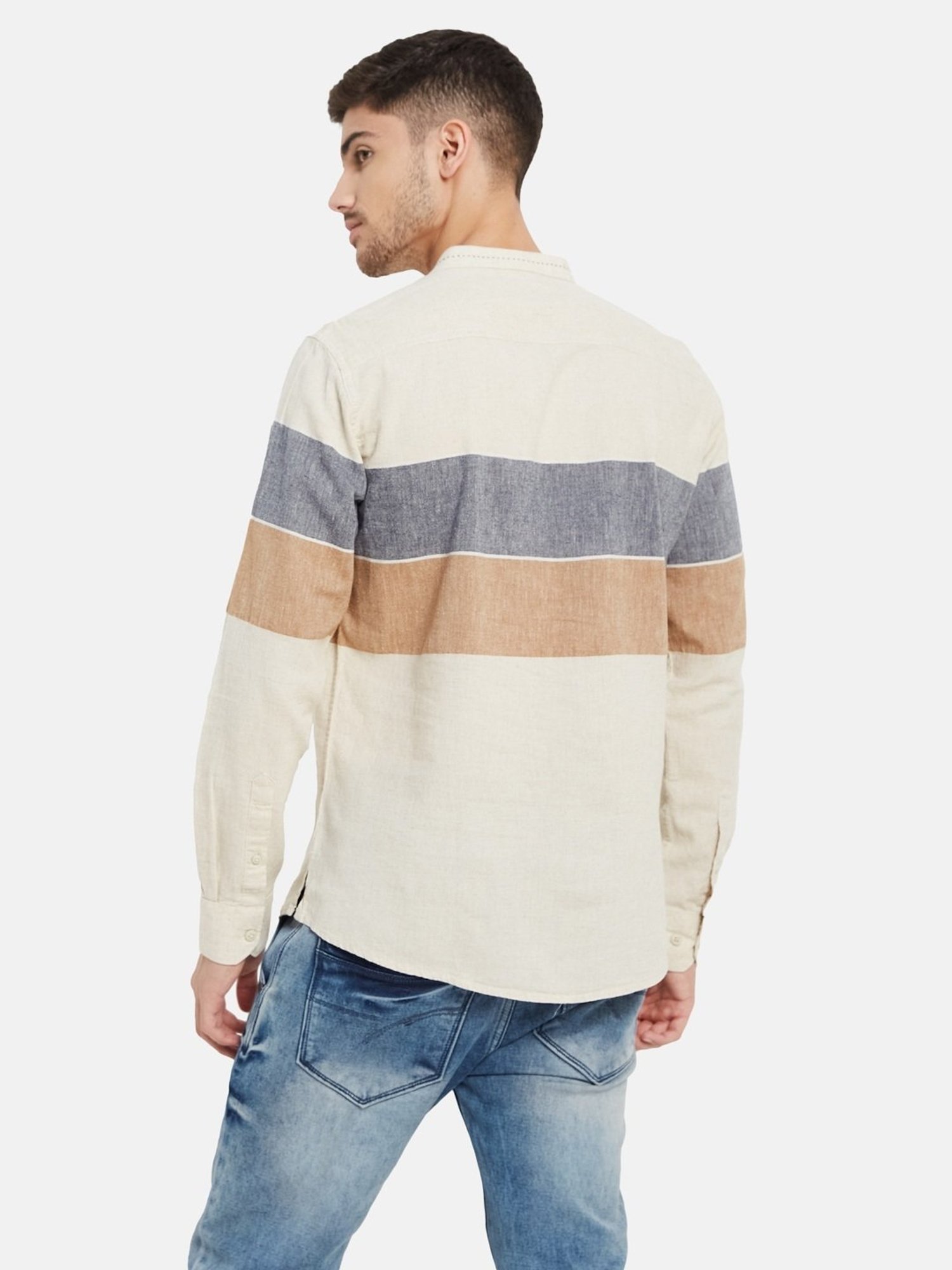 METTLE Natural Cotton Regular Fit Colour Block Shirt