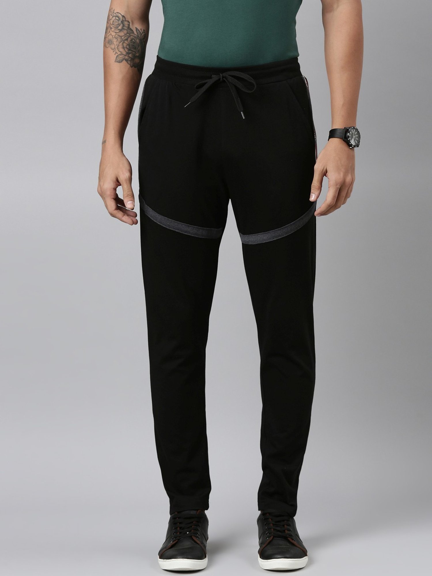 Dixcy Scott Maximus Black Cotton Regular Fit Colour Block Sports Trackpants