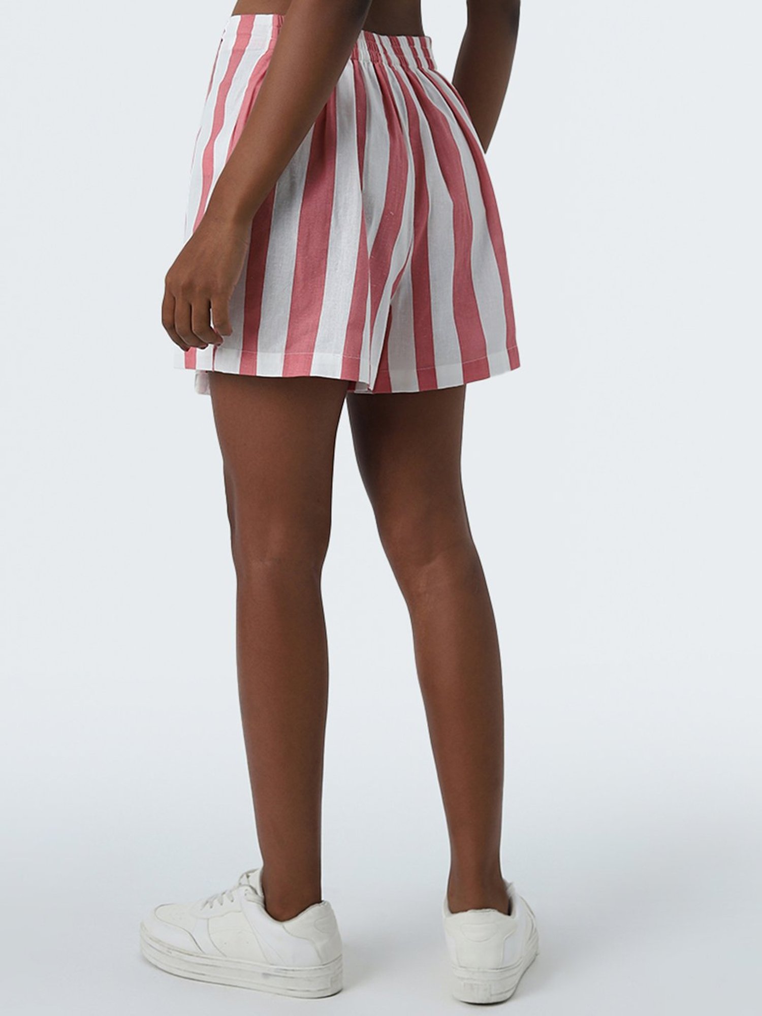 Bombay Paisley by Westside Coral Stripe Printed High-Rise Cotton Skort