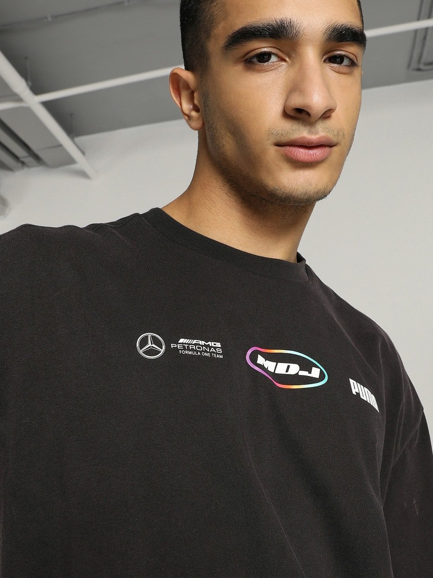 Puma Mercedes-AMG Petronas Formula 1 Black Cotton Relaxed Fit Printed T-Shirt