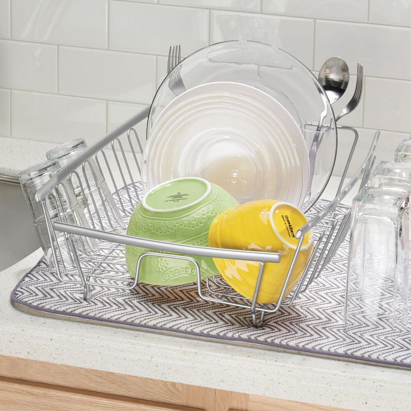 mDesign Large Kitchen Sink Dish Drying Rack, 2 Pieces - Silver/Clear
