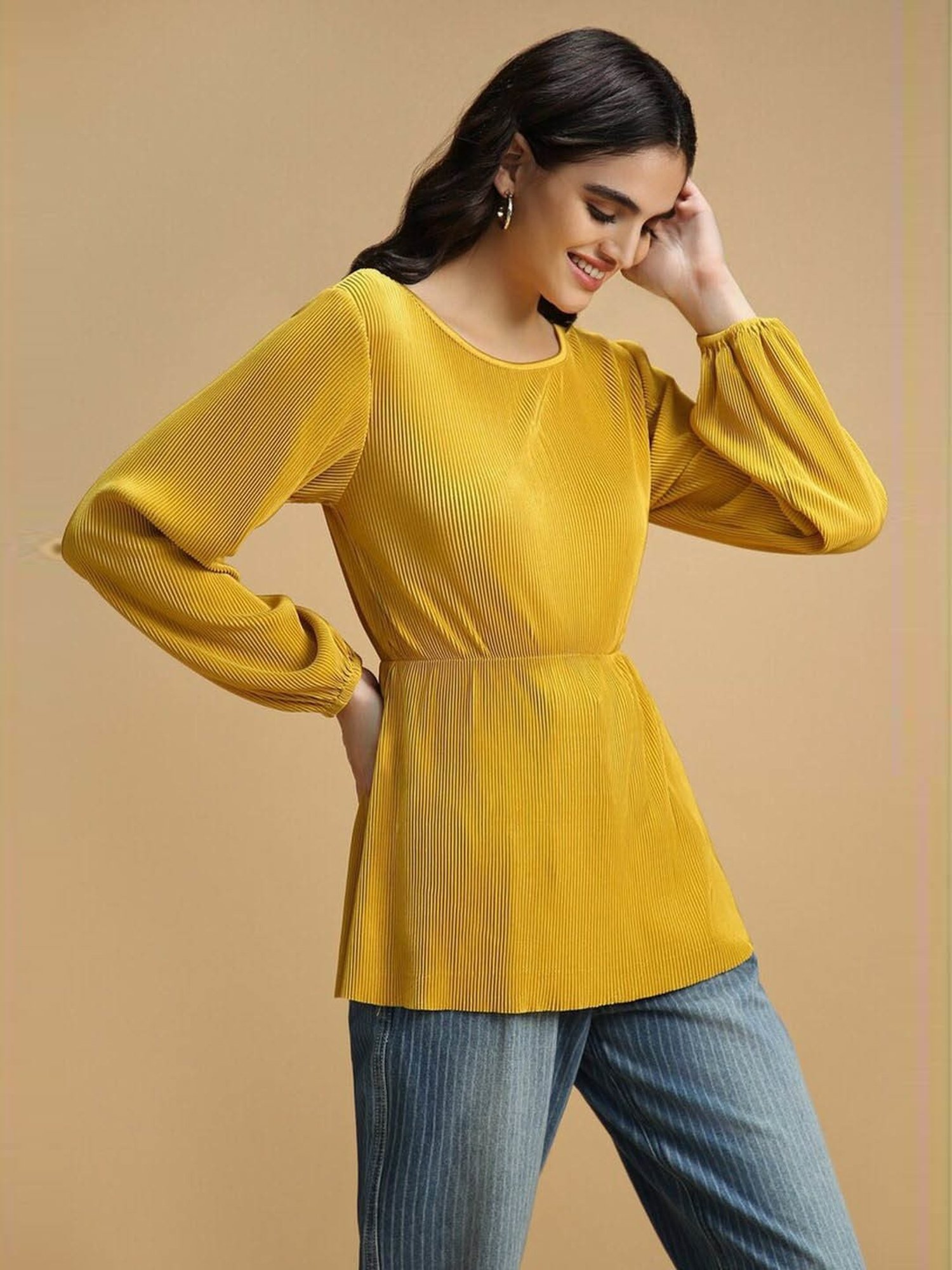 Forever 21 Yellow Pleated Top
