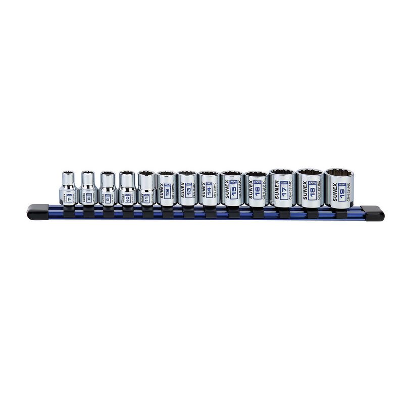 Sunex 38101C 13 Pc 3/8 in. Drive Standard Socket Set - MM 12 Pt Rail